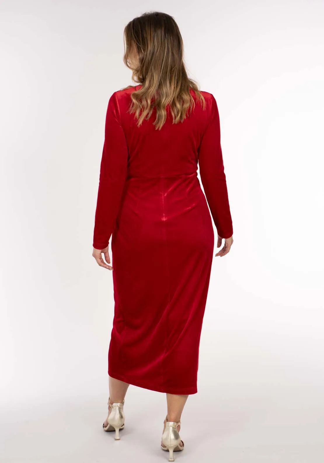 Velvet Half Wrap Pleat Dress - Red