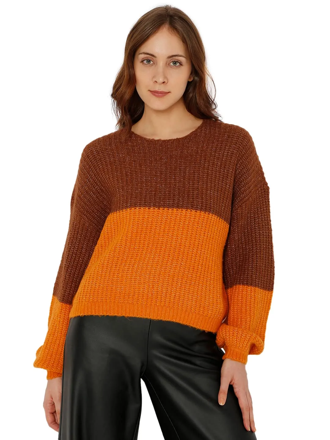 VERO MODA Women's Acrylic Casual Sweater (116333802-Desert Sun_Desert L) Brown