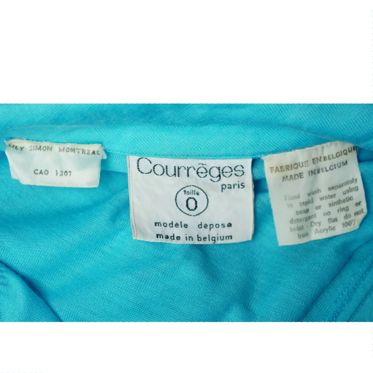 Vintage 1970s Courreges Paris Logo Top Blue Acrylic Knit Size S Made in Belgium