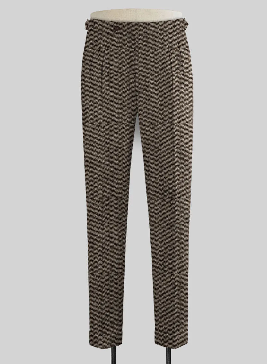 Vintage Dark Brown Herringbone Tweed Highland Trousers