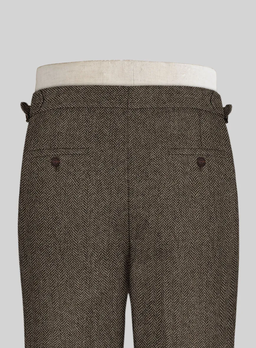 Vintage Dark Brown Herringbone Tweed Highland Trousers