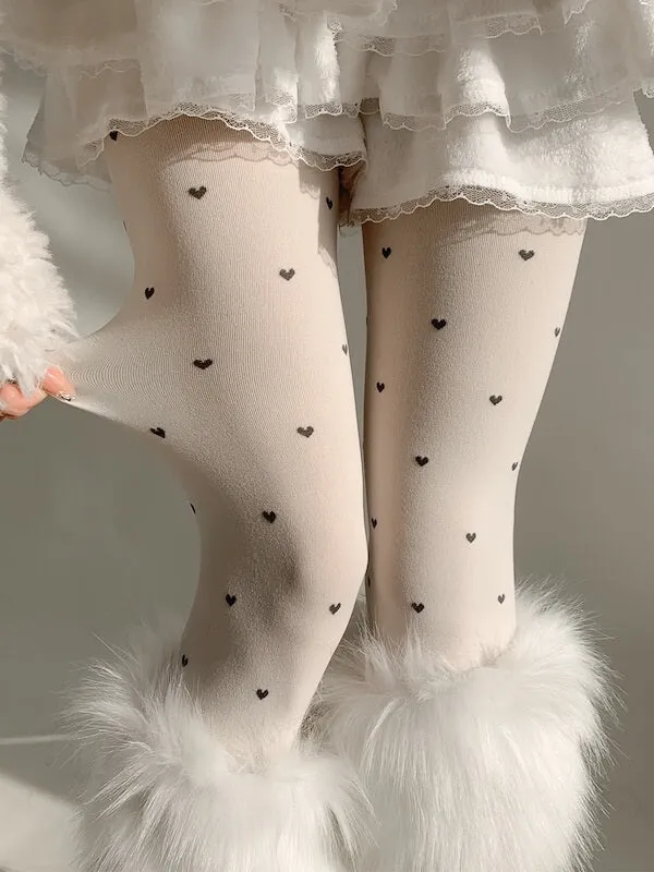 Vintage heart dot patterned autumn tights