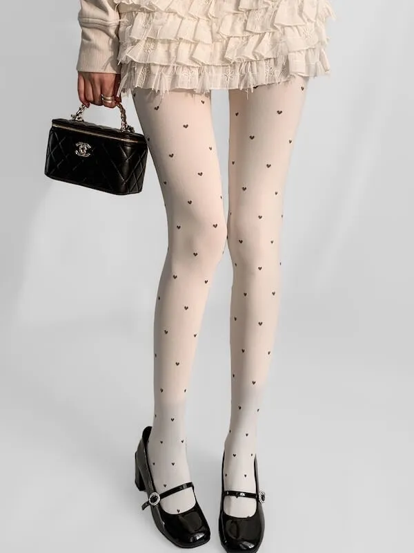 Vintage heart dot patterned autumn tights