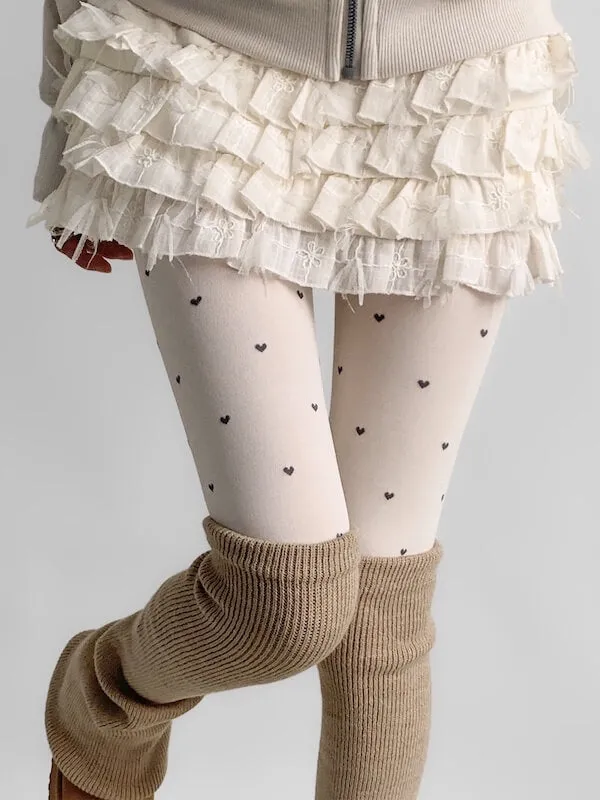 Vintage heart dot patterned autumn tights