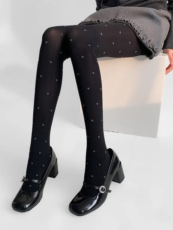 Vintage heart dot patterned autumn tights