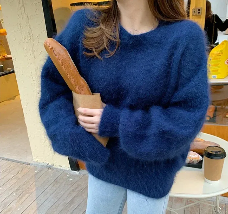 Wenkouban-Christmas Thanksgiving outfits_High Quality Mohair Knitted Thick Warm Red Loose New Year Christmas Sweater