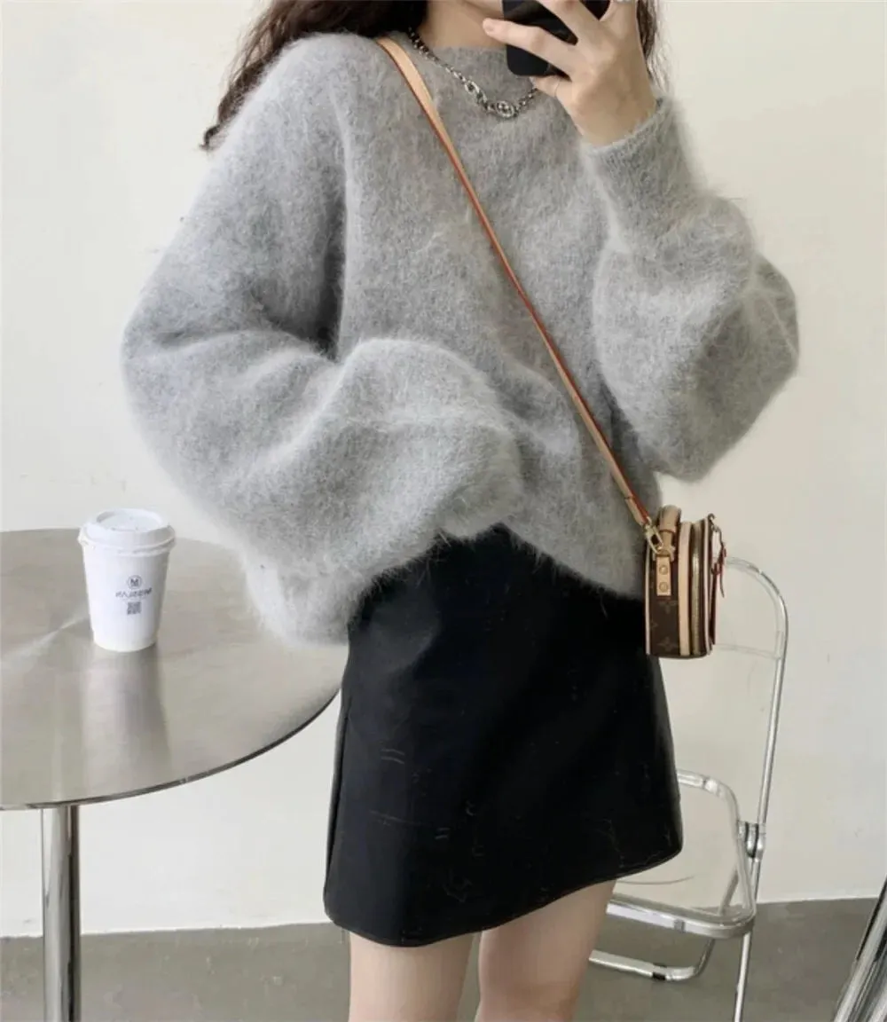 Wenkouban-Christmas Thanksgiving outfits_High Quality Mohair Knitted Thick Warm Red Loose New Year Christmas Sweater