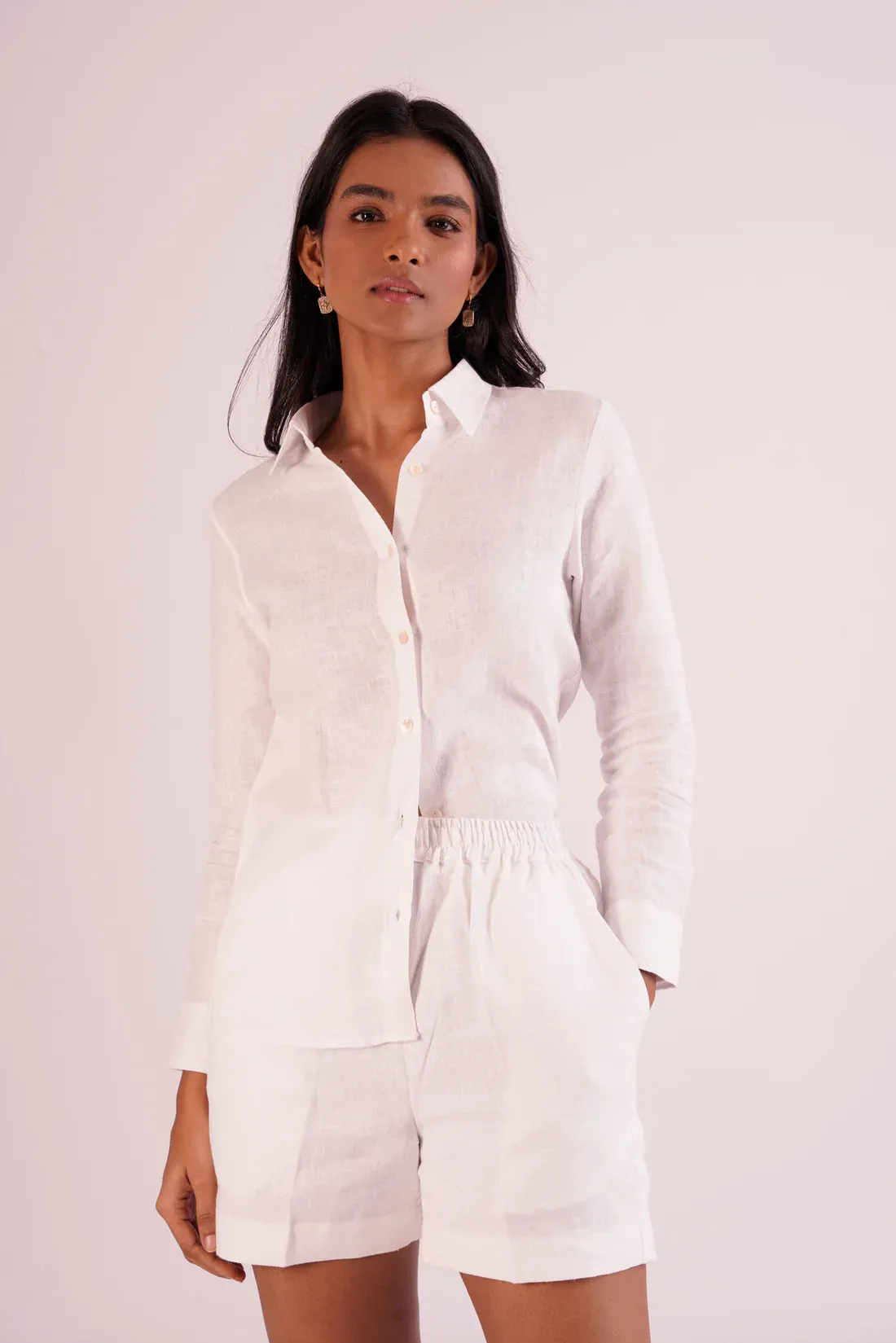 White 100% Linen workwear Shirt for women