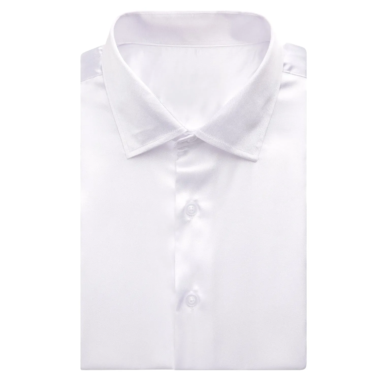 White Solid Satin Men's Short Sleeve Shirt