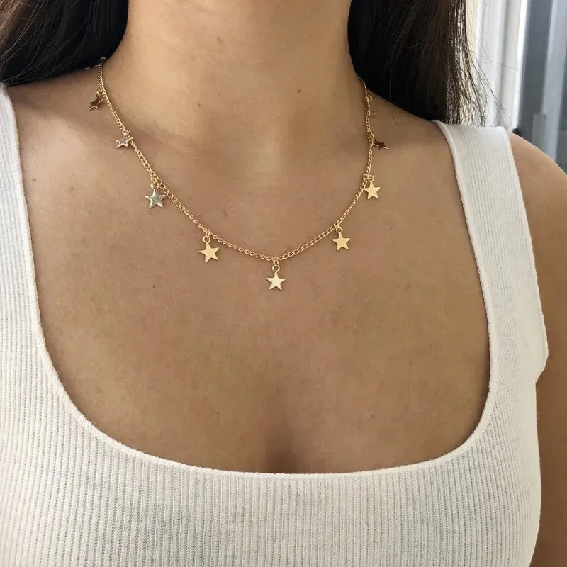 Women Chain For Choker Boho Star Collar Gold Tassel Pendants Gargantilha Chocker Necklace