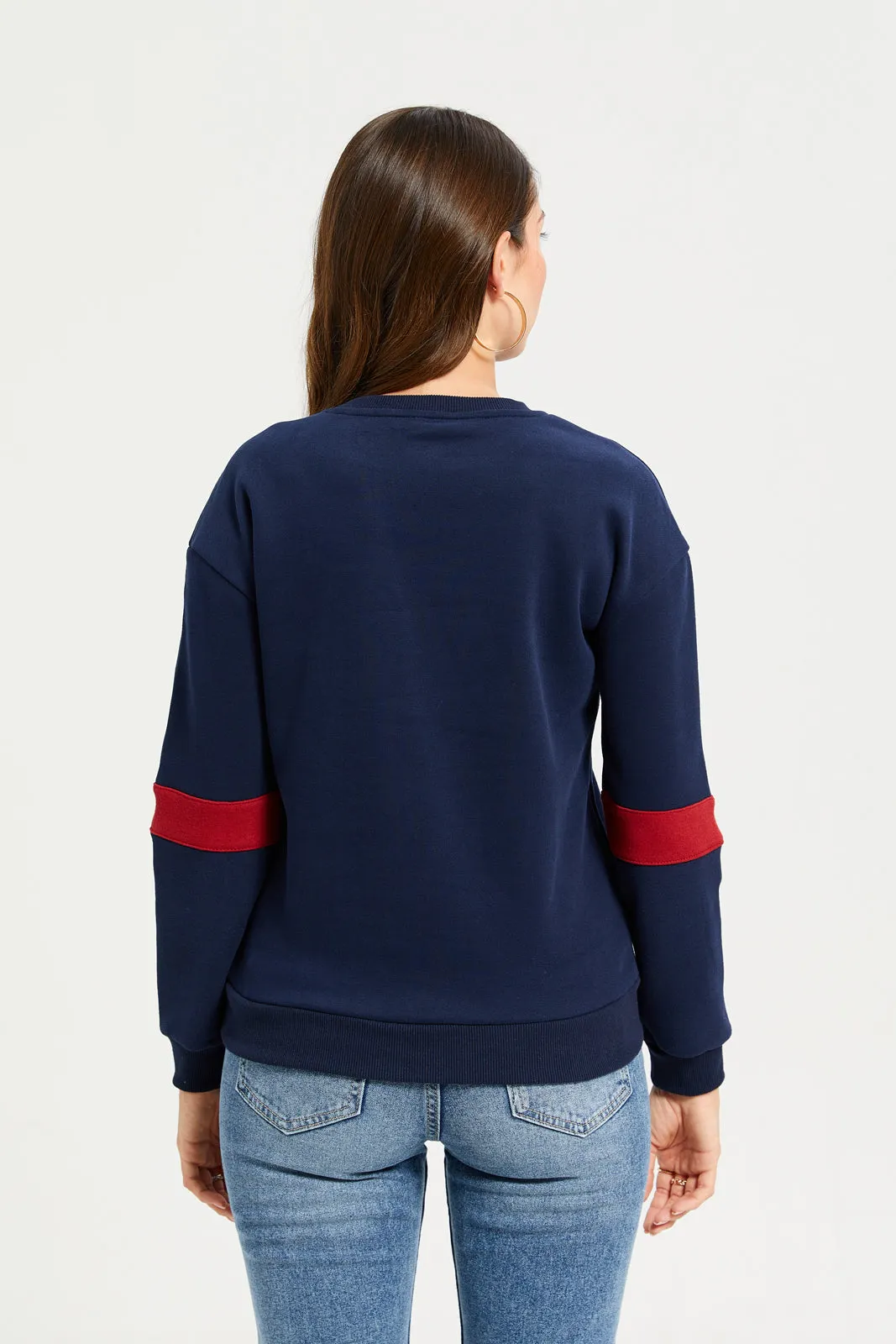 Women Navy Long Sleeves Sweatshirt