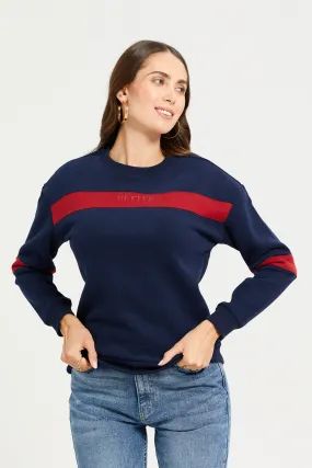 Women Navy Long Sleeves Sweatshirt