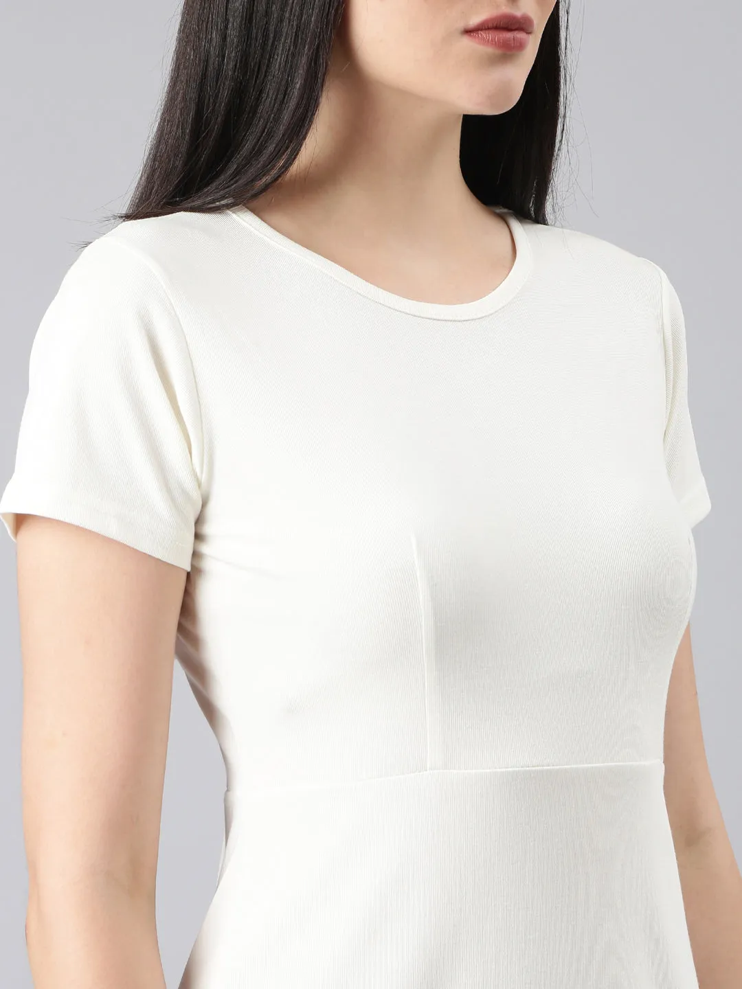 Women White Solid Bodycon Dress