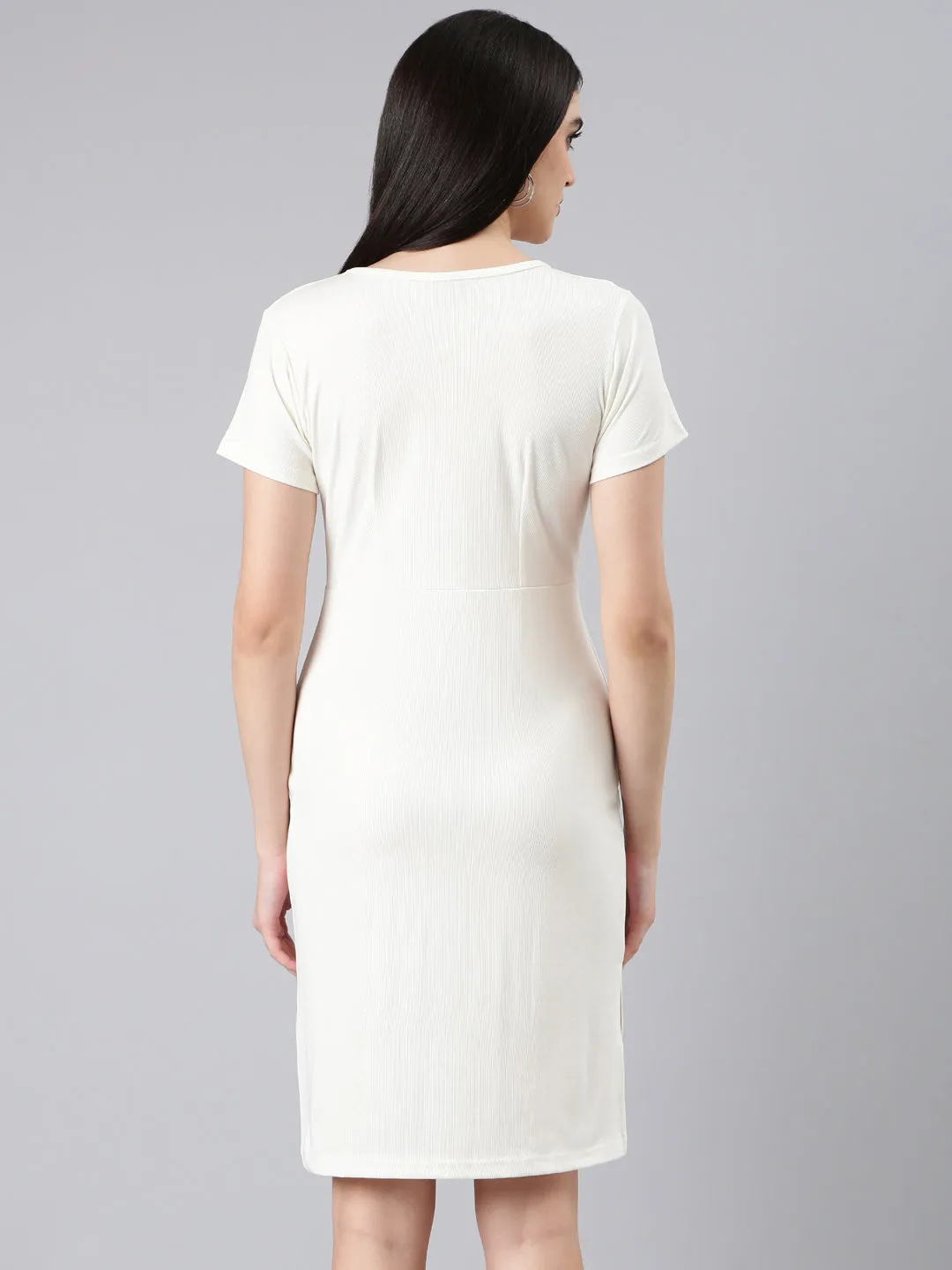 Women White Solid Bodycon Dress