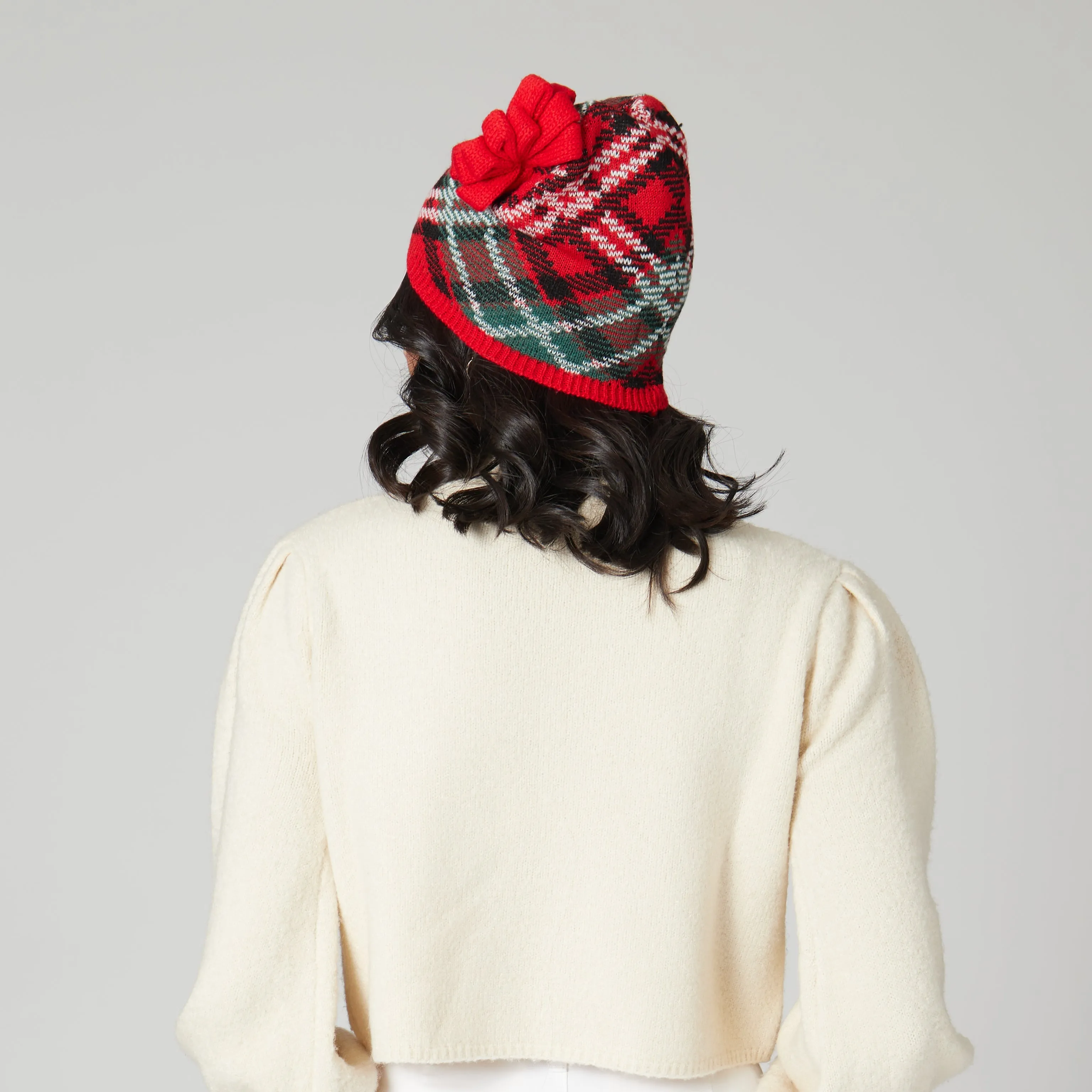 Women's Plaid Gift Bow Beanie