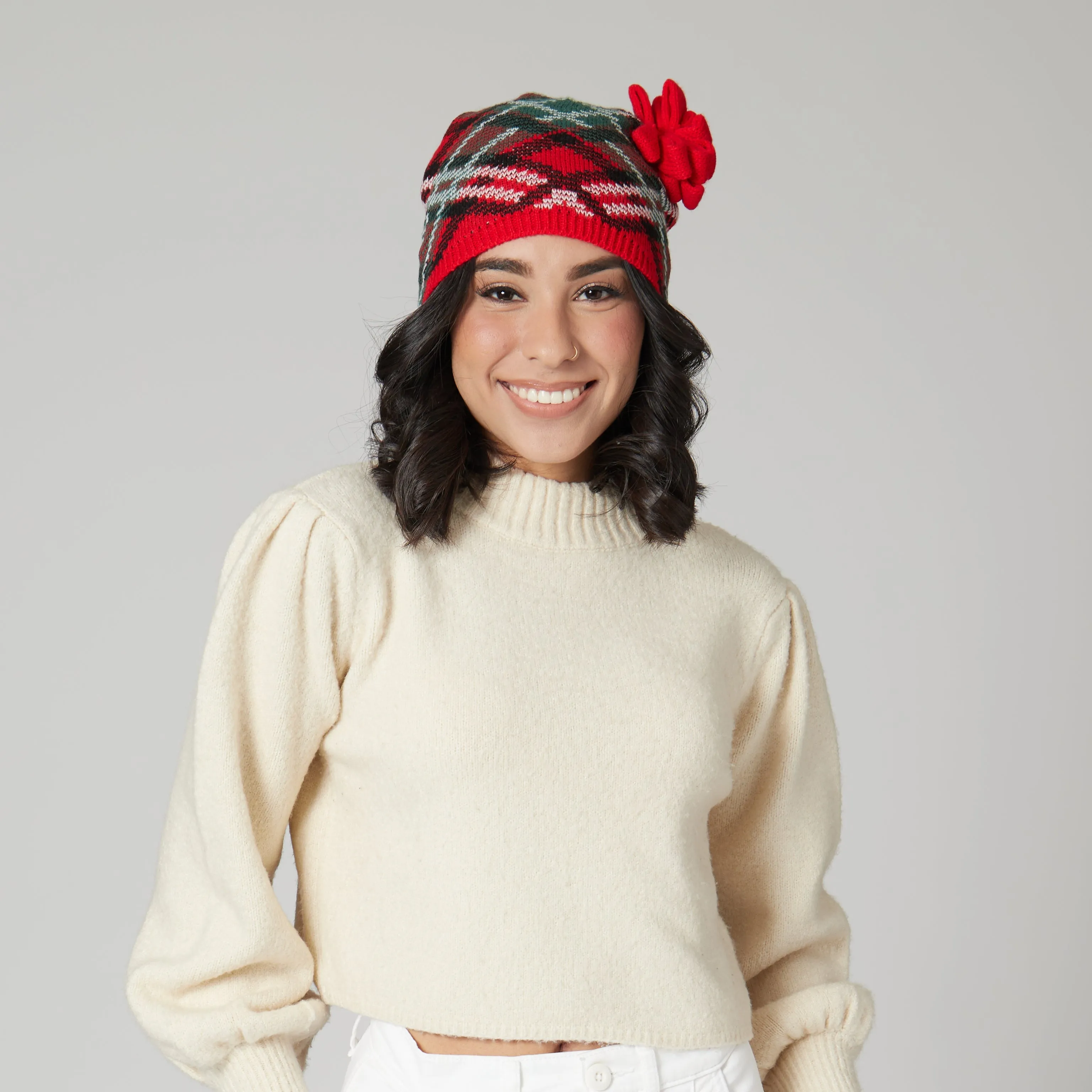 Women's Plaid Gift Bow Beanie