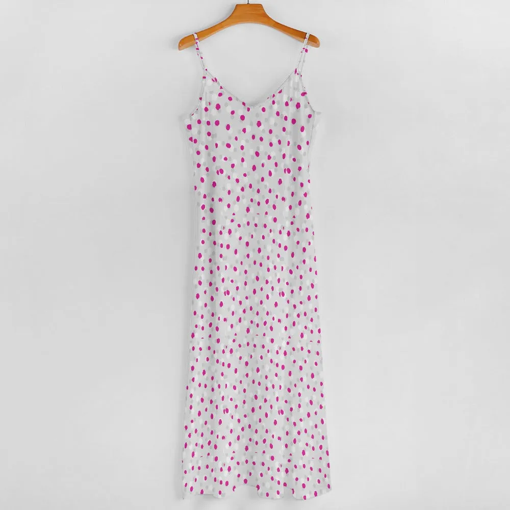 Women's Polka Dot Spotty All Over Print Ankle Long Length Spaghetti Strap Stretchy Sundress Casual Fashion Dress All Sizes Plus Size