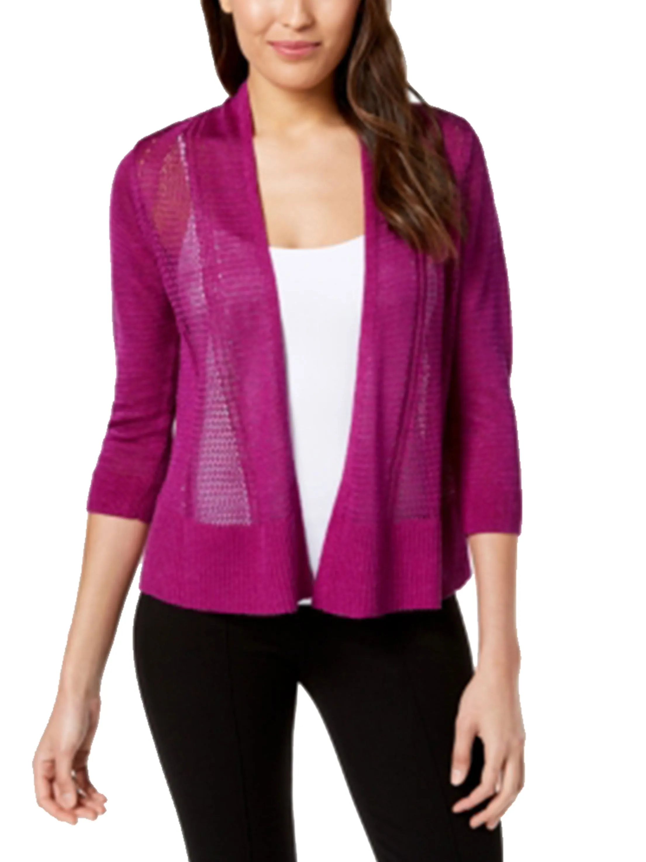 Women's Sheer Mixed-Knit Cardigan,Purple