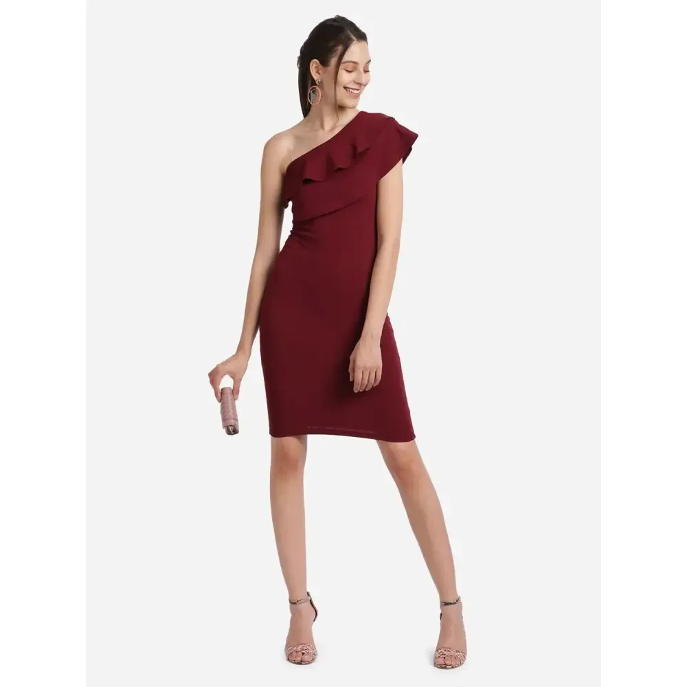 Women's Solid One Shoulder Bodycon Short Dress