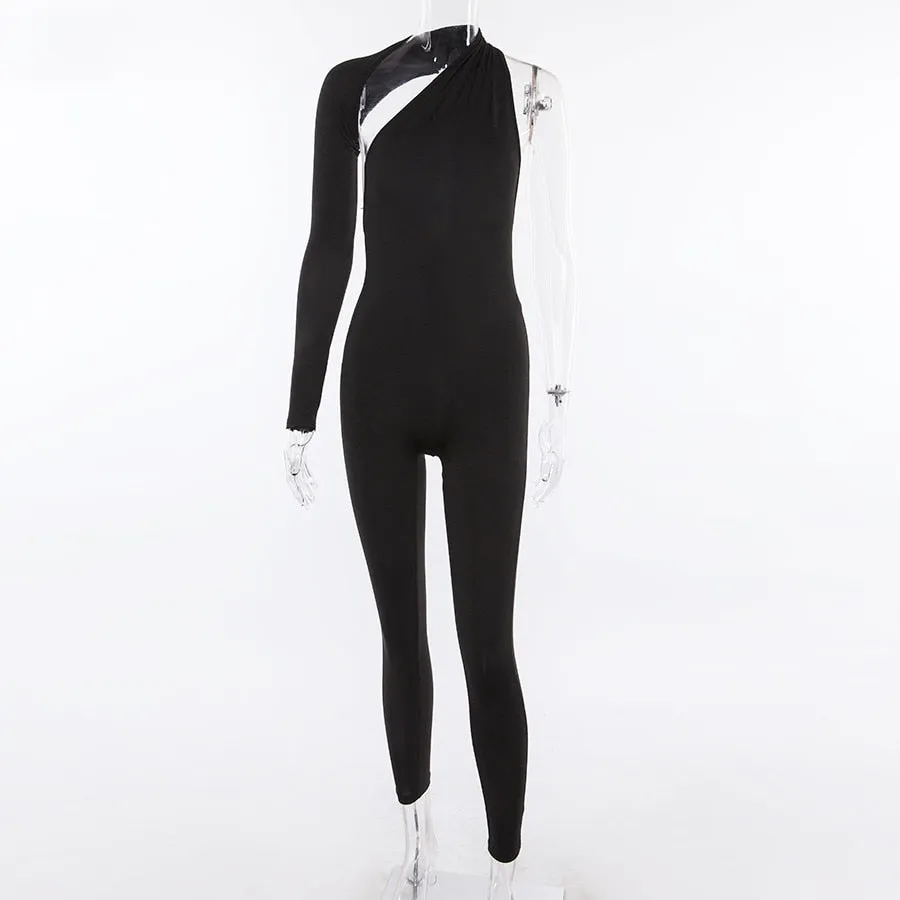 Women's Summer One-Shoulder Skinny Fitness Bodysuit