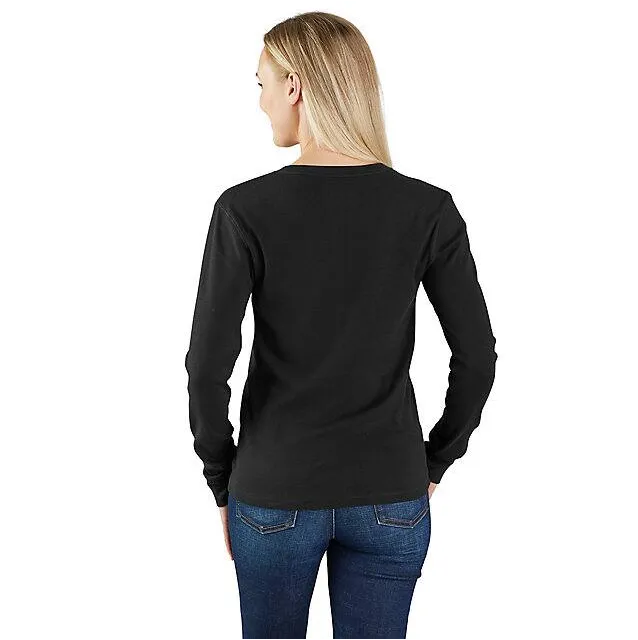 Women's TENCEL Fiber Series Relaxed Fit Long-Sleeve Ribbed Henley Shirt - Black