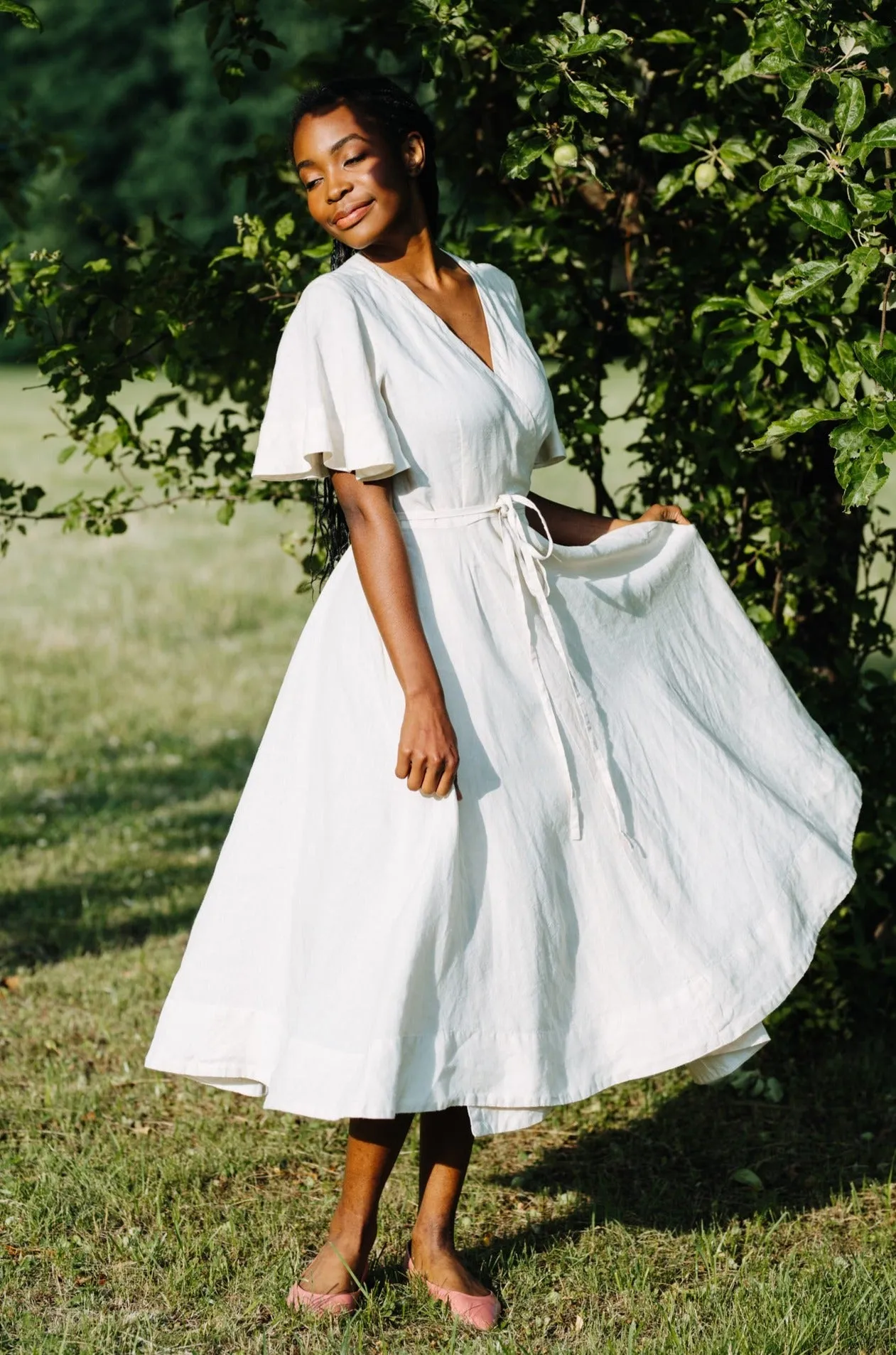 Wrap Dress, Butterfly Sleeve, Hemp, Milky White