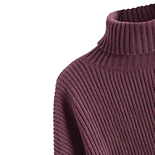 ZAFUL Women's Cropped Turtleneck Sweater Lantern Sleeve Ribbed Knit Pullover Sweater Jumper (2-Purple, M)