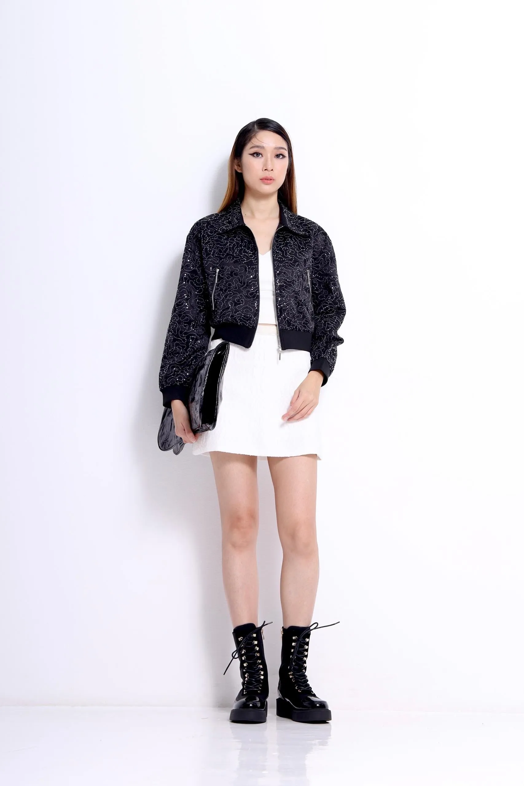 Zera Sequin Light Bomber Jacket